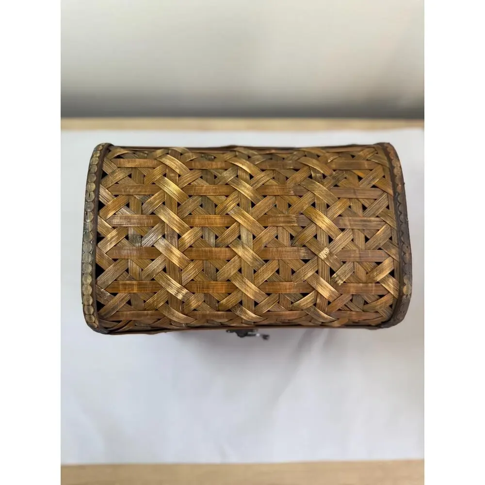 Vintage Woven Rattan Bamboo Trunk Box, 1960s Storage Chest